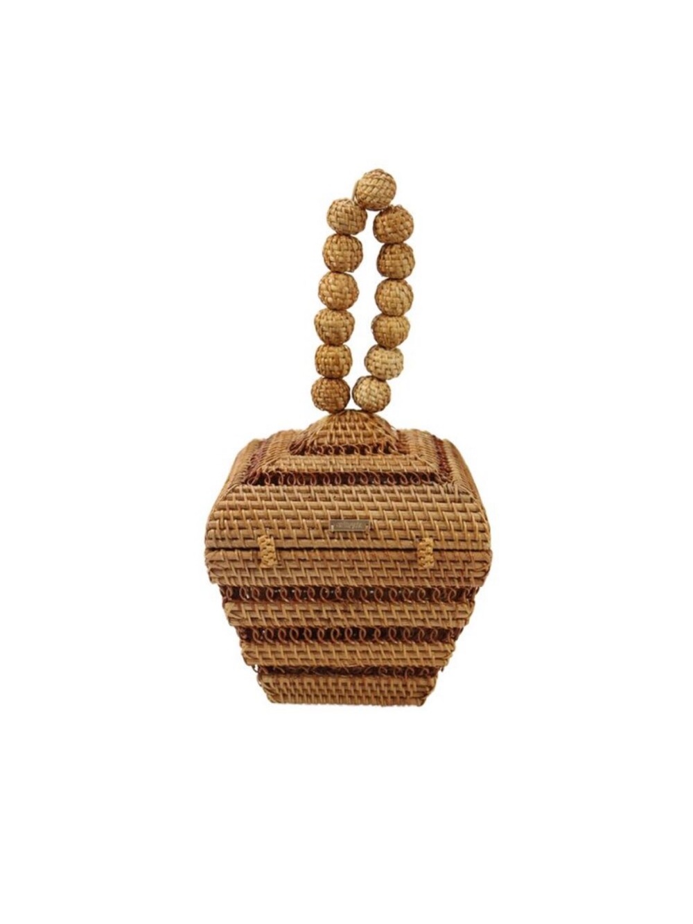Cult Gaia Suri Rattan Wicker Top Handle Beaded Clutch Mini Bag Purse Tan Brown - Picture 8 of 9